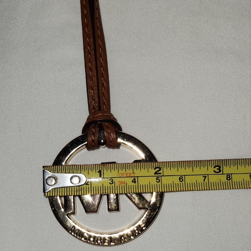 Michael Kors bag tag, brown leather and gold tone